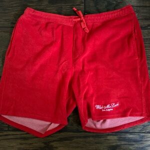 Wish Me Luck Red towel Shorts with Embroidered Logo men